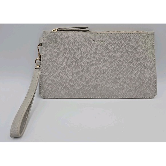 Pandora Grey Leather Zip Pouch‎ Wristlet - Picture 1 of 8